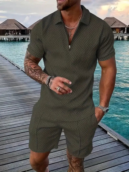 Sommer Set Herren | Strukturiertes Polo-Zip & Matching Shorts