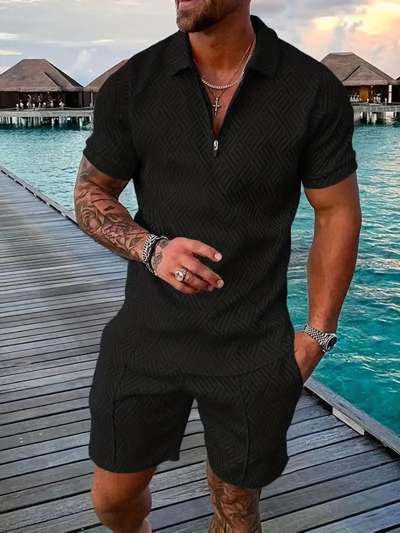 Sommer Set Herren | Strukturiertes Polo-Zip & Matching Shorts