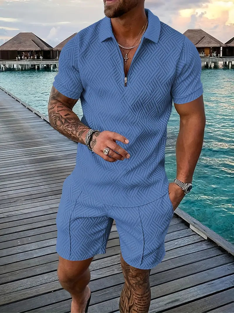 Sommer Set Herren | Strukturiertes Polo-Zip & Matching Shorts