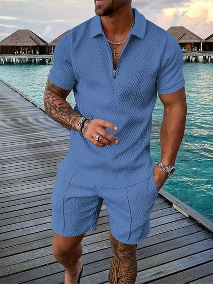 Sommer Set Herren | Strukturiertes Polo-Zip & Matching Shorts