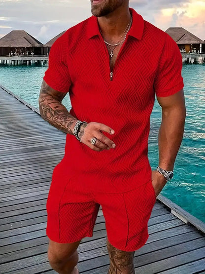 Sommer Set Herren | Strukturiertes Polo-Zip & Matching Shorts