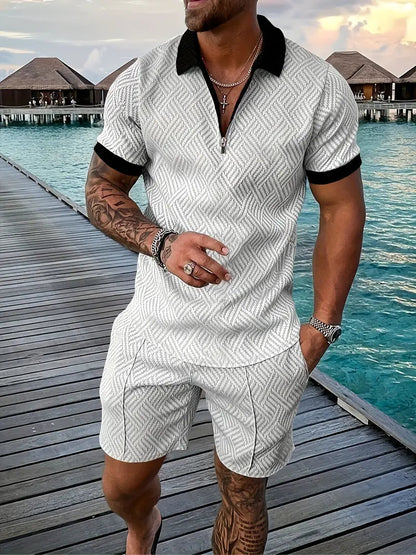 Sommer Set Herren | Strukturiertes Polo-Zip & Matching Shorts