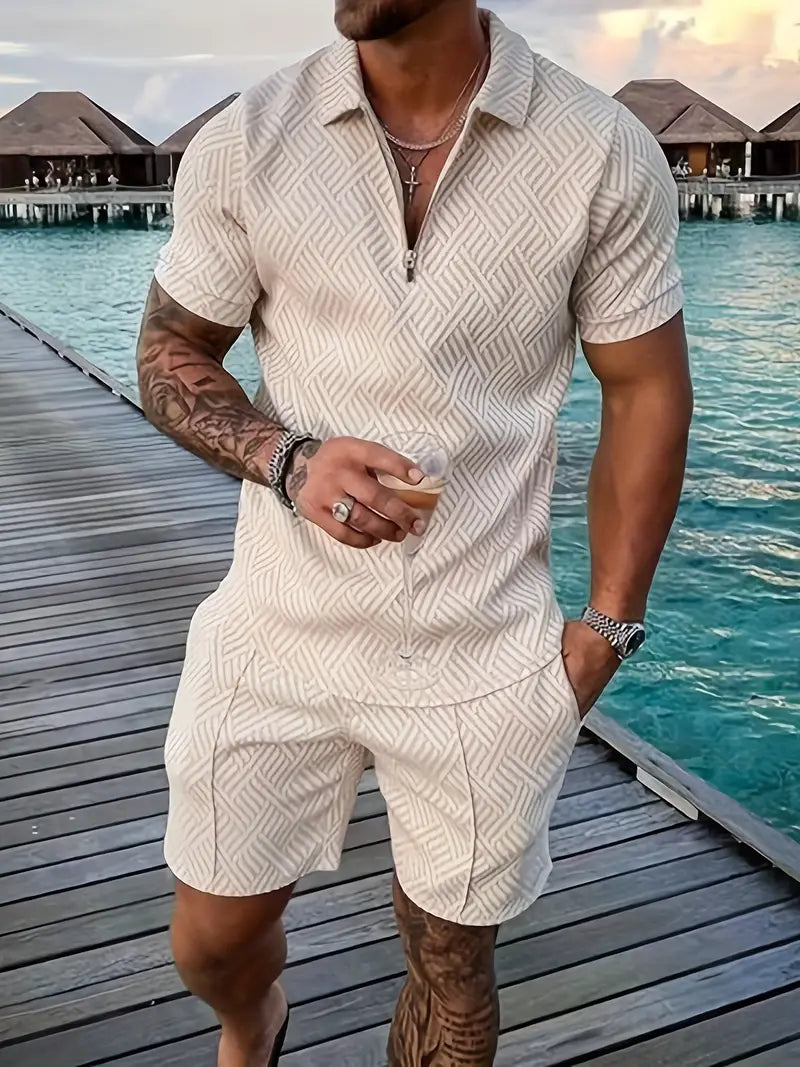 Sommer Set Herren | Strukturiertes Polo-Zip & Matching Shorts
