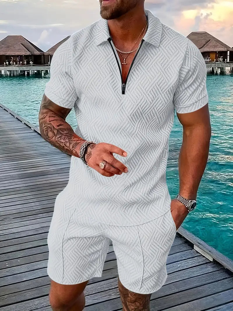 Sommer Set Herren | Strukturiertes Polo-Zip & Matching Shorts