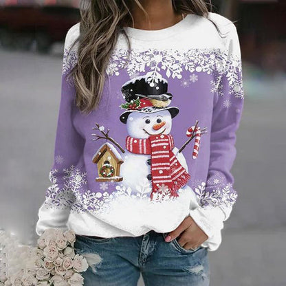 Damen Weihnachtspullover Schneemann Strickpullover Locker 5