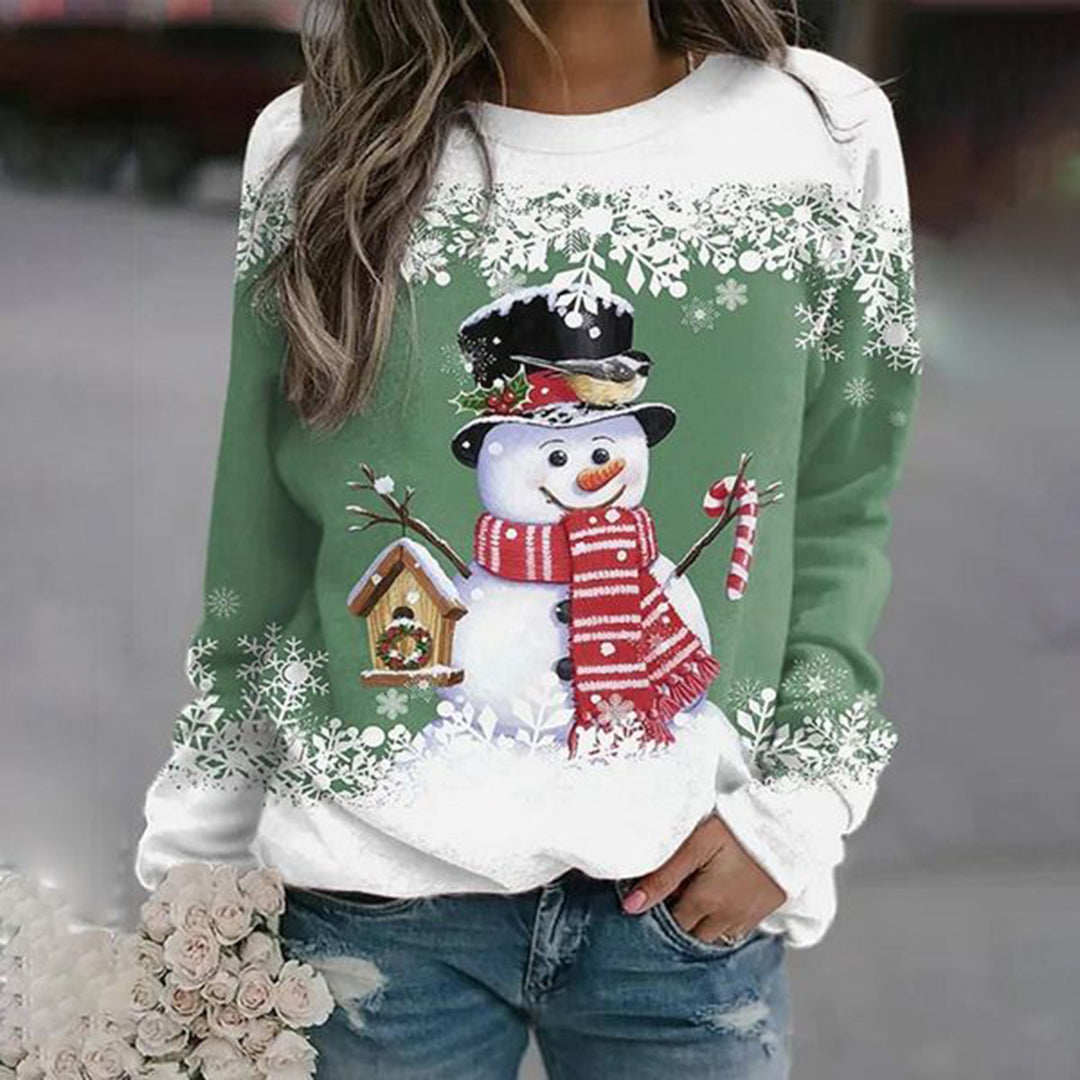 Damen Weihnachtspullover Schneemann Strickpullover Locker 1