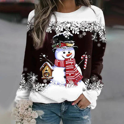Damen Weihnachtspullover Schneemann Strickpullover Locker 8