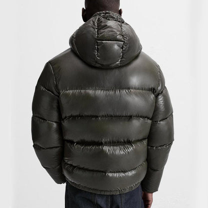 Pufferjacke – Schwarze Winter-Daunenjacke mit Kapuze für Männer-Chaps Herrenmode