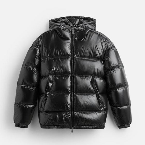 Pufferjacke – Schwarze Winter-Daunenjacke mit Kapuze für Männer-Chaps Herrenmode
