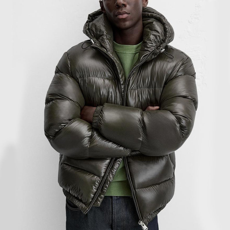 Pufferjacke – Schwarze Winter-Daunenjacke mit Kapuze für Männer-Chaps Herrenmode