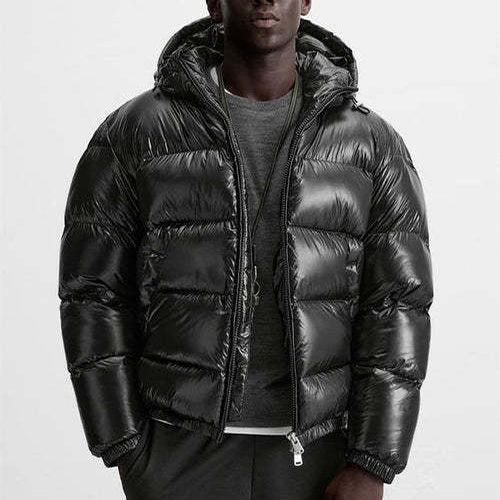 Pufferjacke – Schwarze Winter-Daunenjacke mit Kapuze für Männer-Schwarz-S-Chaps Herrenmode