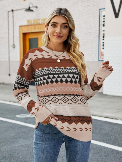 Pullover Damen | Ethno-Muster & Rundhals