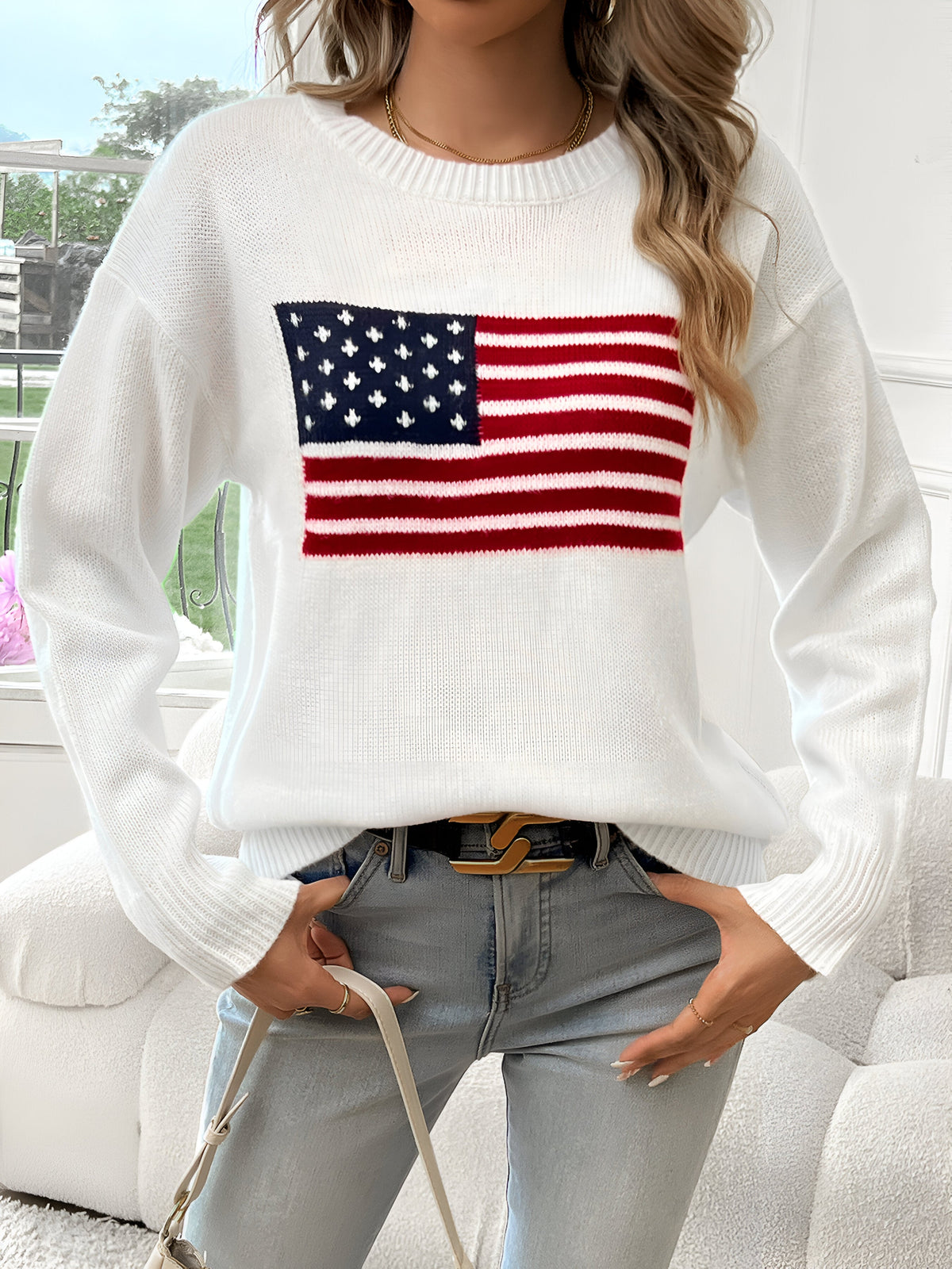 Pullover Damen | Flaggen-Motiv & Rundhals