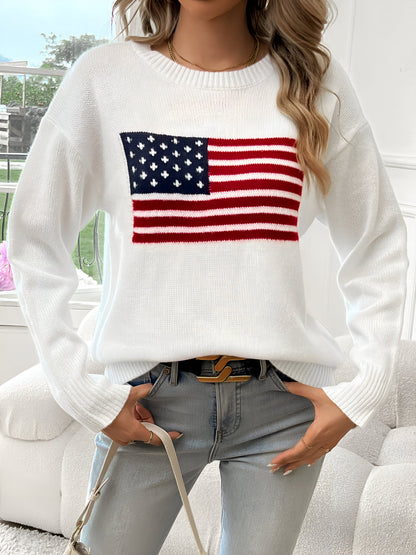 Pullover Damen | Flaggen-Motiv & Rundhals