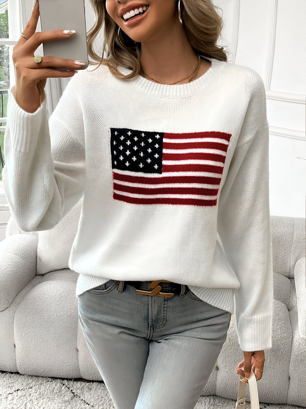 Pullover Damen | Flaggen-Motiv & Rundhals