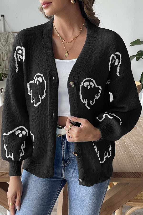 Pullover Damen | Knopfleiste & Geistermotiv
