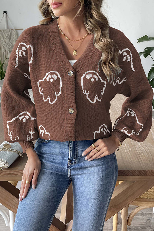 Pullover Damen | Knopfleiste & Geistermotiv