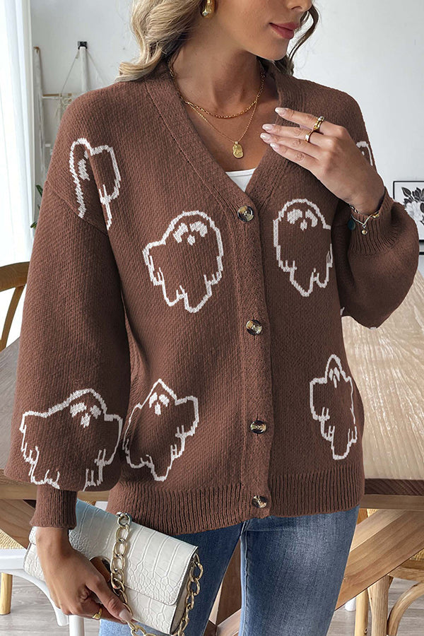 Pullover Damen | Knopfleiste & Geistermotiv