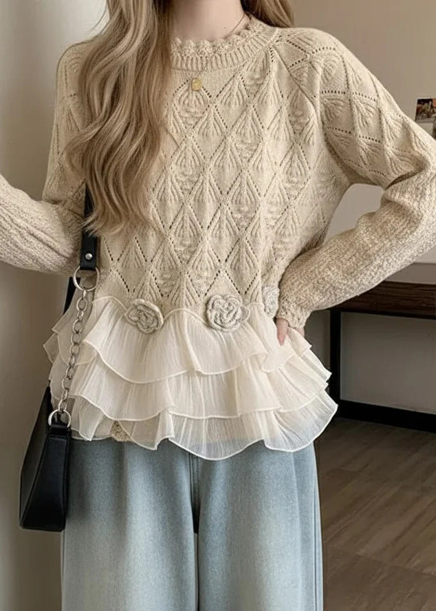 Pullover Damen | Rundhals & Volant-Saum
