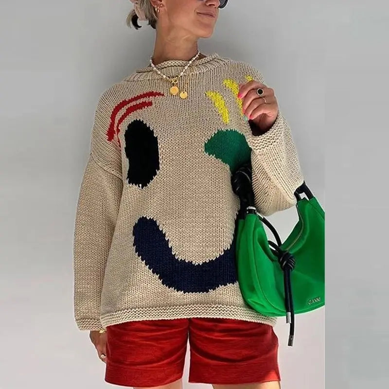 Pullover Damen | Smiley-Motiv & Oversize