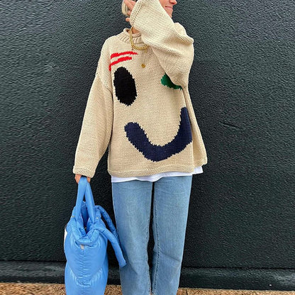 Pullover Damen | Smiley-Motiv & Oversize