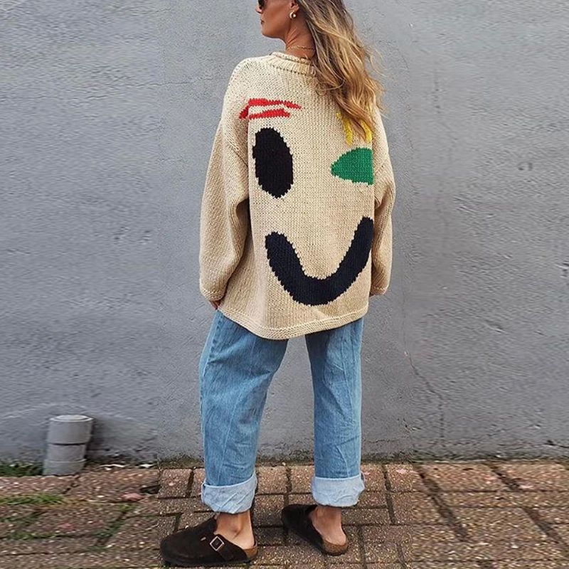 Pullover Damen | Smiley-Motiv & Oversize