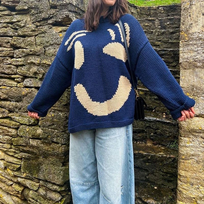 Pullover Damen | Smiley-Motiv & Oversize