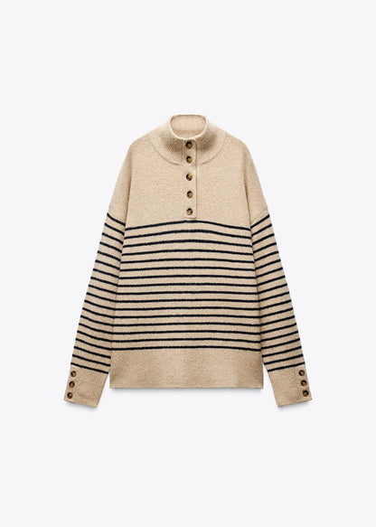 Pullover Damen | Stehkragen & Knopfleiste