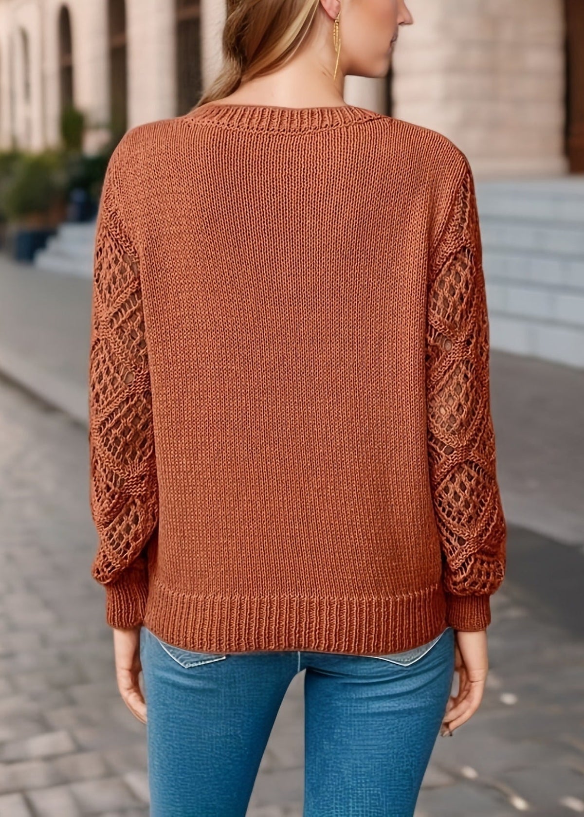 Pullover Damen | V-Ausschnitt & Ajour-Ärmel