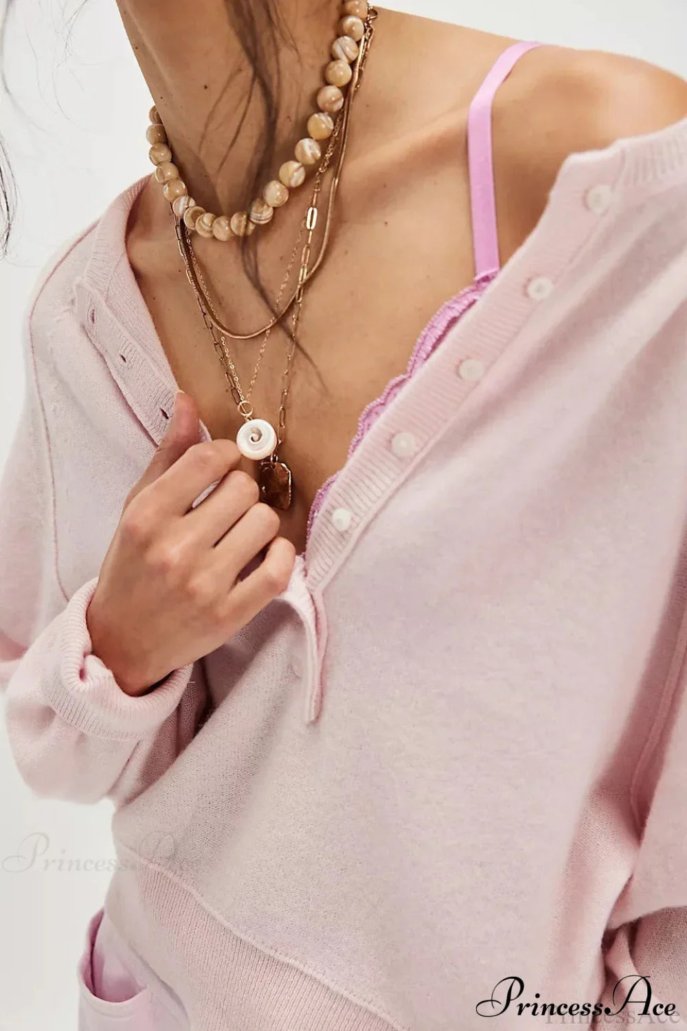 Pullover Damen | V-Ausschnitt & Knopfleiste vorne