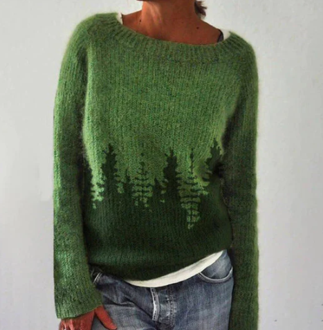 Pullover Damen | Wald-Motiv & U-Boot-Ausschnitt