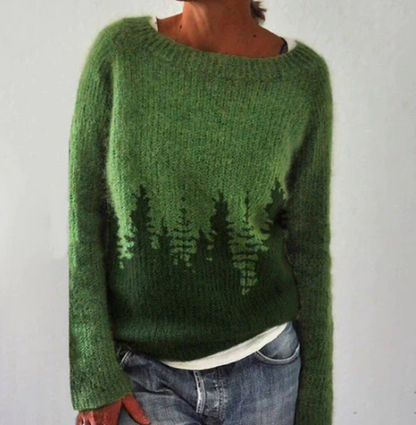 Pullover Damen | Wald-Motiv & U-Boot-Ausschnitt