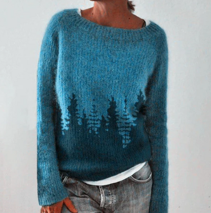 Pullover Damen | Wald-Motiv & U-Boot-Ausschnitt