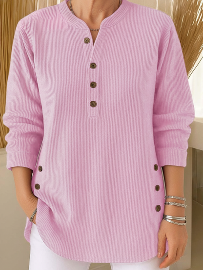 Pullover Damen mit Knopfleiste | Geripptes Tunika-Design