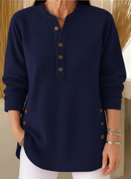 Pullover Damen mit Knopfleiste | Geripptes Tunika-Design