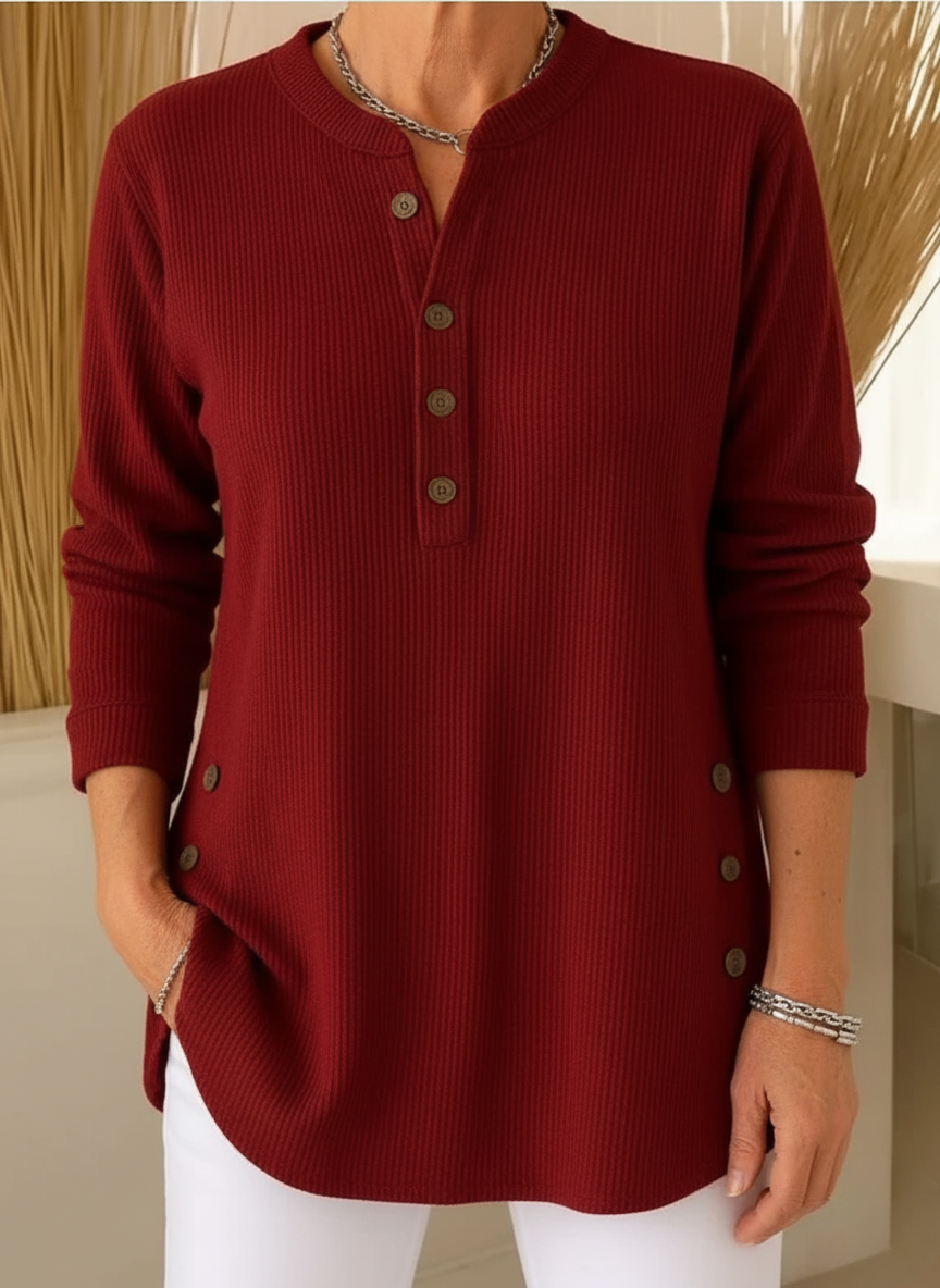 Pullover Damen mit Knopfleiste | Geripptes Tunika-Design