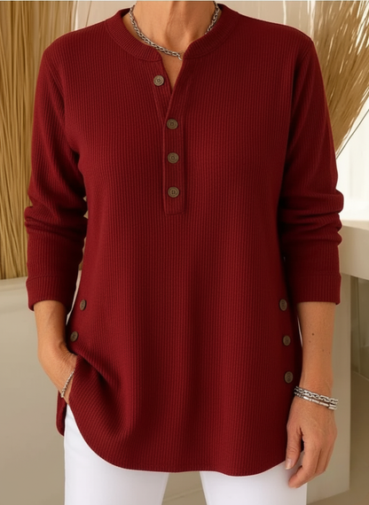 Pullover Damen mit Knopfleiste | Geripptes Tunika-Design