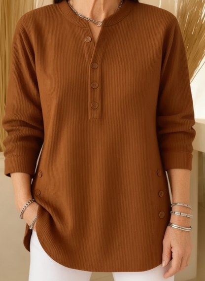 Pullover Damen mit Knopfleiste | Geripptes Tunika-Design