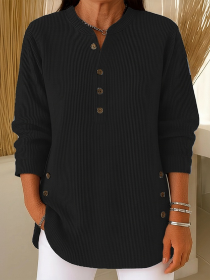 Pullover Damen mit Knopfleiste | Geripptes Tunika-Design