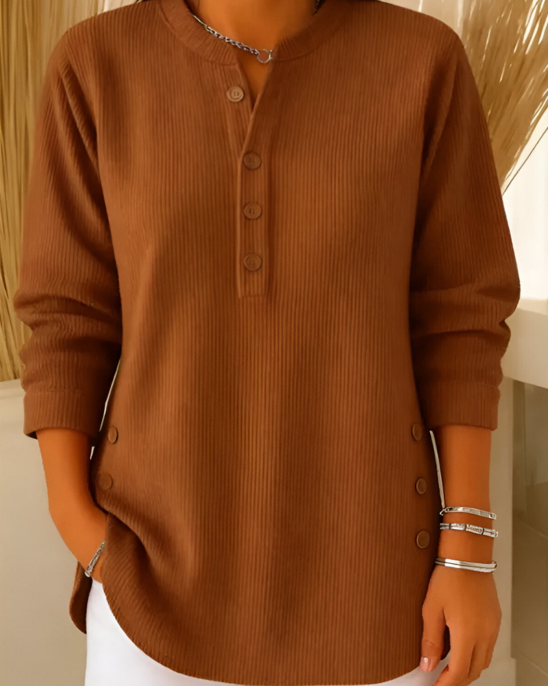 Pullover Damen mit Knopfleiste | Ripp-Optik & Longshirt-Schnitt