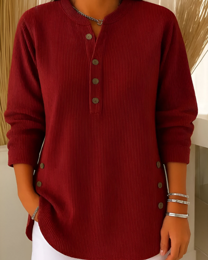 Pullover Damen mit Knopfleiste | Ripp-Optik & Longshirt-Schnitt