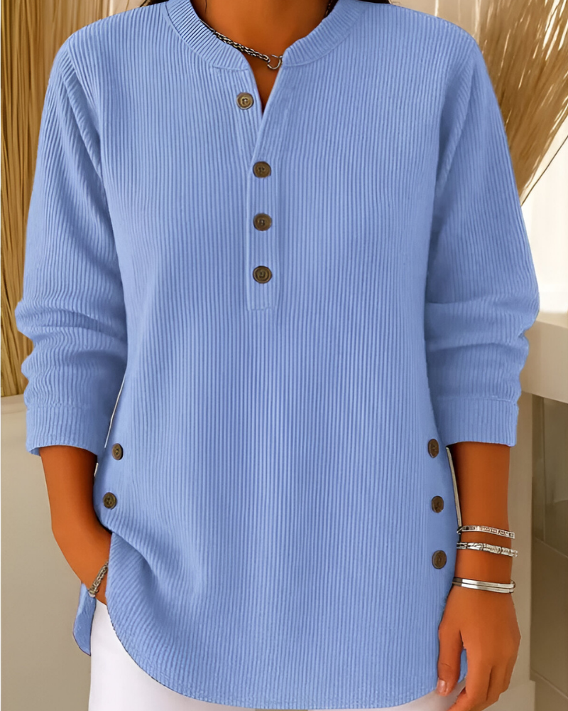 Pullover Damen mit Knopfleiste | Ripp-Optik & Longshirt-Schnitt