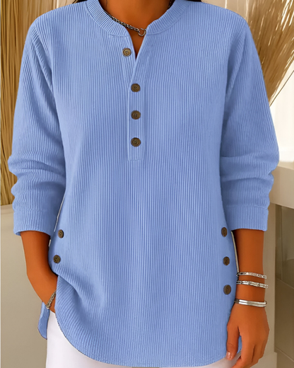 Pullover Damen mit Knopfleiste | Ripp-Optik & Longshirt-Schnitt