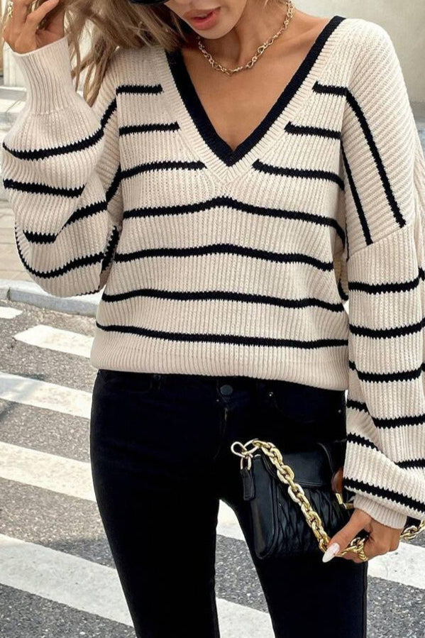 Pullover Damen mit V-Ausschnitt | Streifen & Lässig