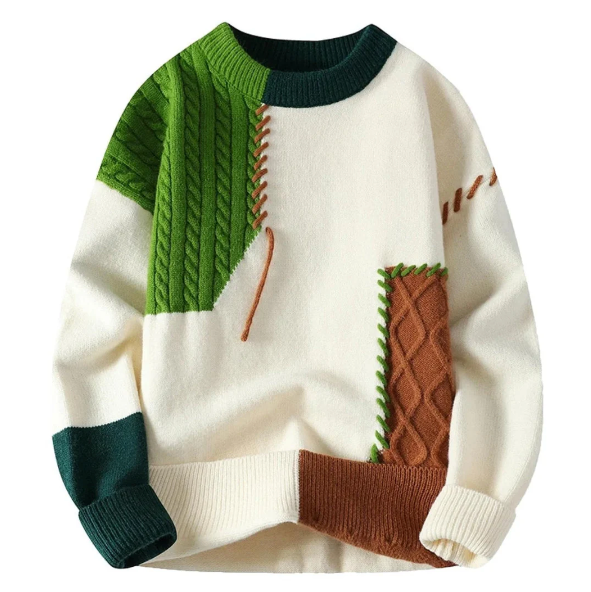 Pullover Herren im Patchwork-Look | Zopfmuster & Rundhals