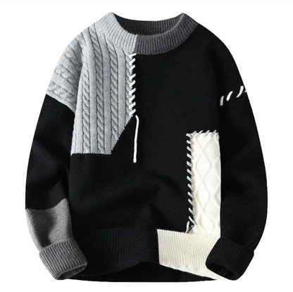 Pullover Herren im Patchwork-Look | Zopfmuster & Rundhals
