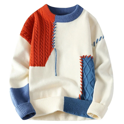 Pullover Herren im Patchwork-Look | Zopfmuster & Rundhals