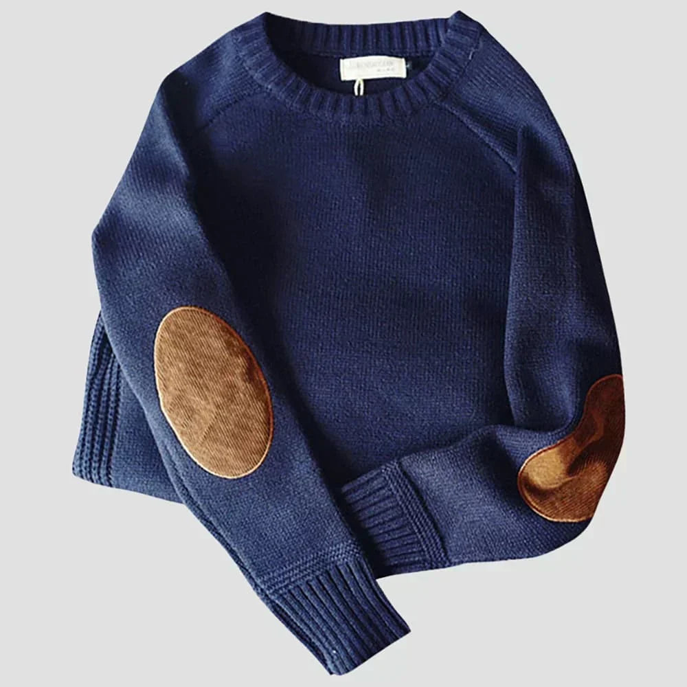 Pullover Herren mit Ellenbogen-Patches | Strick & Rundhals