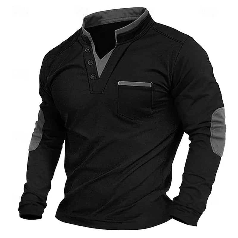 Pullover Herren mit Knopfleiste | Stehkragen & Brusttasche