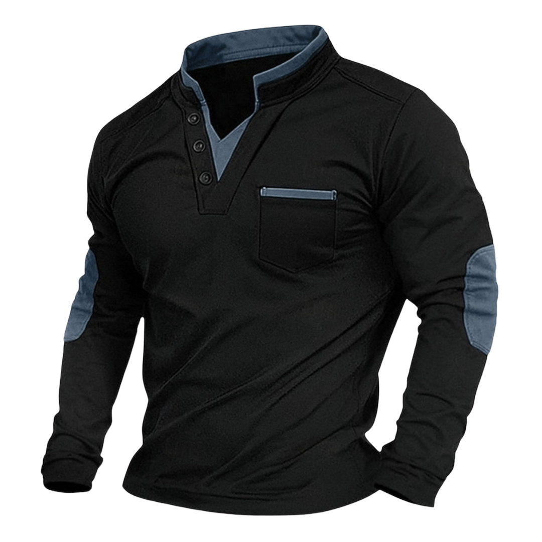 Pullover Herren mit Knopfleiste | Stehkragen & Brusttasche